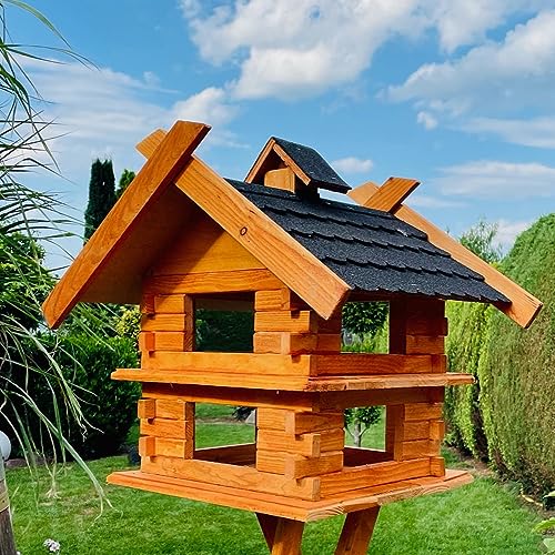 DARLUX handgefertigtes rechteckiges Vogelhaus/Vogelvilla M - XXL wetterfest aus Holz Vogel Futterstelle Haus mit und ohne Ständer (Größe XXL ohne Ständer, Schwarz - Braun) von DARLUX