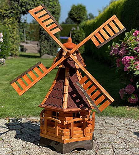 DARLUX handgefertigte Garten-Windmühle aus Holz und Bitumschindeldach, in verschiedenen Größen L - XXL (Braun - Rot XXL) von DARLUX