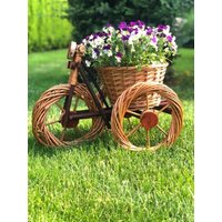 Darlux Dreirad Korbgeflecht Garten Terrasse Balkon Blumentopf Pflanzgefäß Braun von DARLUXShop