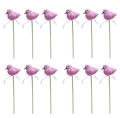 Blumen-Stecker Glitzer Vogel pink 6 x 25cm 12 Stück Dekostecker Gartenstecker Bird Deko von DARO DEKO