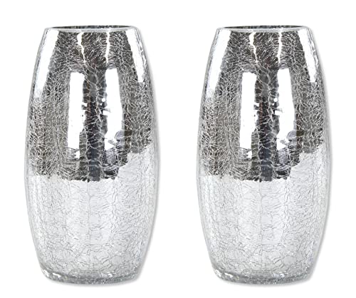 Crackle Glas 9,5 x 17cm hoch Silber bauchig Tisch-Deko Trockengesteck-Vase (2 Stück) von DARO DEKO