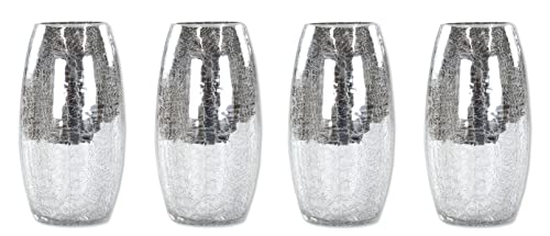 Crackle Glas 9,5 x 17cm hoch Silber bauchig Tisch-Deko Trockengesteck-Vase 4 Stück von DARO DEKO