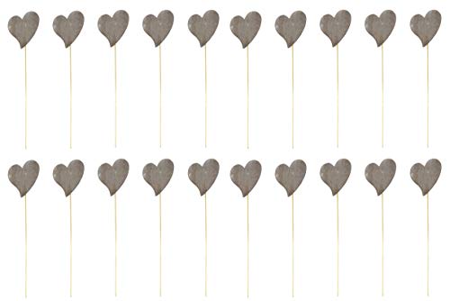 DARO DEKO Blumen-Stecker Herz grau mit Holzstab 20 Stück von DARO DEKO