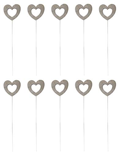 DARO DEKO Blumen-Stecker Herz grau mit Metallstab 10 Stück von DARO DEKO