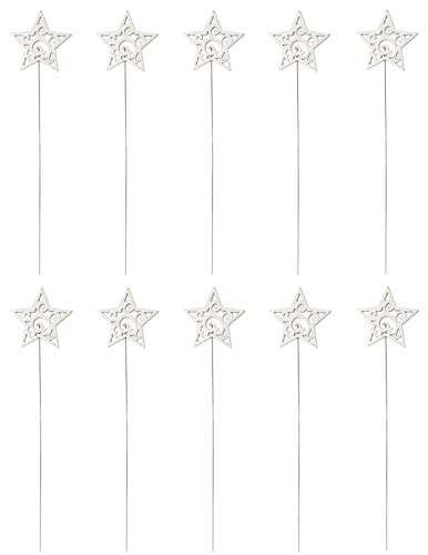DARO DEKO Blumen-Stecker Stern weiß mit Muster und Metallstab 10 Stück von DARO DEKO