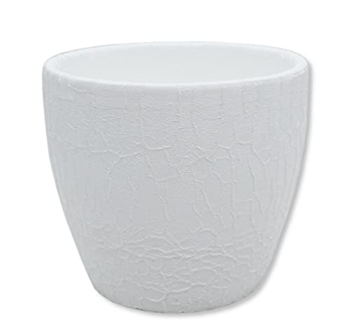 DARO DEKO Blumen-Topf rund Keramik Übertopf Ø 19 x 17,5cm weiß - Kroko von DARO DEKO