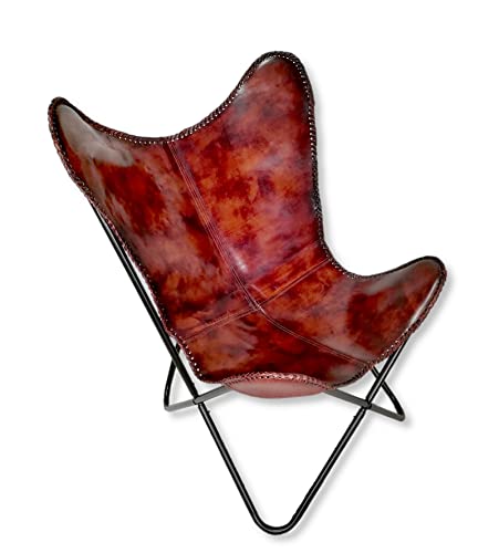 Echt Leder Stuhl Butterfly braun 75 x 93cm Lounge-Sessel Schmetterling Loungestuhl Relaxsessel von DARO DEKO