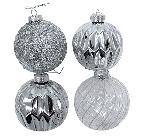 DARO DEKO Glas Weihnachts-Kugel Mix Ø 10cm - 4 Stück Silber von DARO DEKO