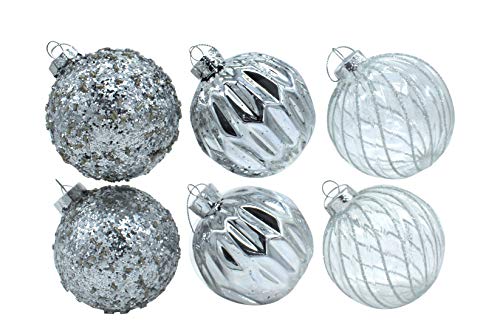 DARO DEKO Glas Weihnachts-Kugel Mix Ø 8cm - 6 Stück Silber von DARO DEKO