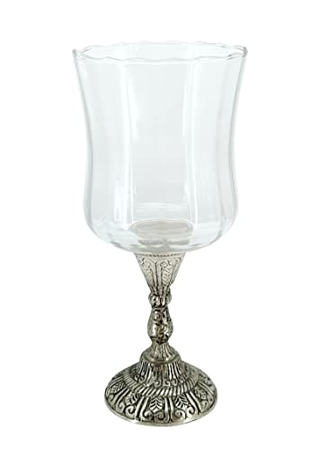 DARO DEKO Glas Windlicht auf Metall Standfuß Silber schwarz 10 x 24cm Kerzenständer Teelichtglas Kerzenhalter von DARO DEKO