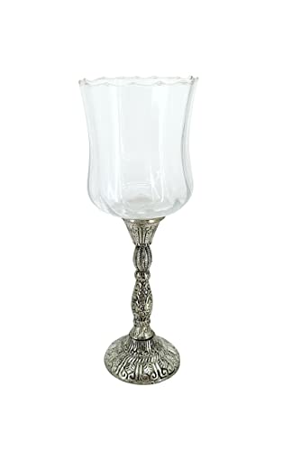 DARO DEKO Glas Windlicht auf Metall Standfuß Silber schwarz 10 x 29cm Kerzenständer Teelichtglas Kerzenhalter von DARO DEKO