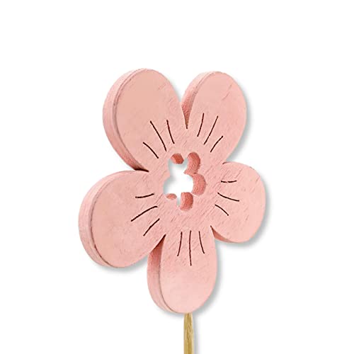 DARO DEKO Holz Blumen-Stecker Blüte rosa 7 x 36cm Dekostecker Blumenstab Blumenstab Holzstecker von DARO DEKO