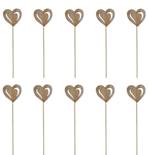 DARO DEKO Holz Blumen-Stecker Herz Natur 10 Stück 7 x 35cm Dekostecker Blumenstab Herzstab Holzstecker von DARO DEKO