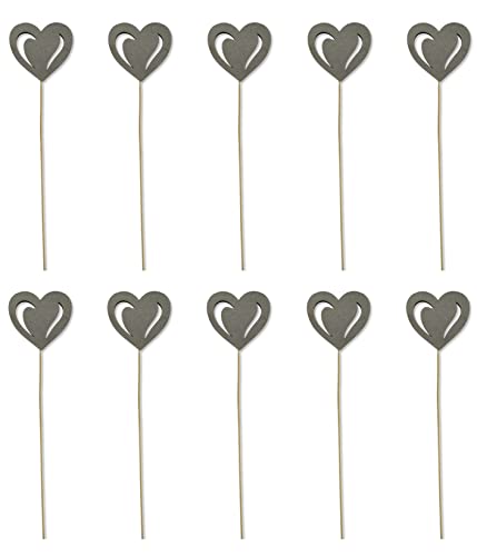 DARO DEKO Holz Blumen-Stecker Herz Silber 10 Stück 7 x 35cm Dekostecker Blumenstab Herzstab Holzstecker von DARO DEKO