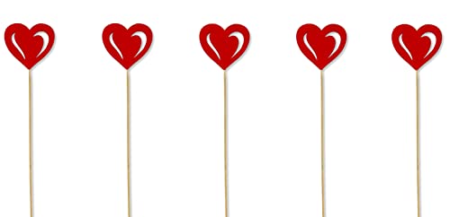 DARO DEKO Holz Blumen-Stecker Herz rot 5 Stück 7 x 35cm Dekostecker Blumenstab Herzstab Holzstecker von DARO DEKO