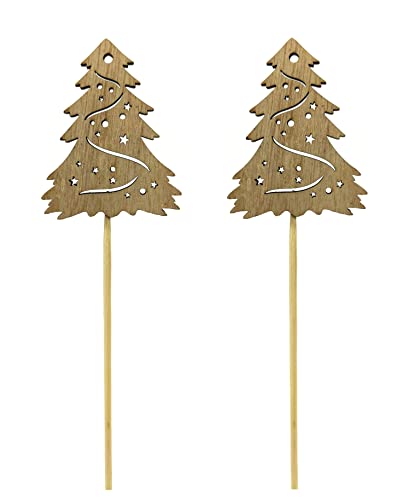 DARO DEKO Holz Blumenstecker Tannenbaum-Stecker 36cm Dekostecker Weihnachtsbaum Natur 2 Sets - 24 Stück von DARO DEKO