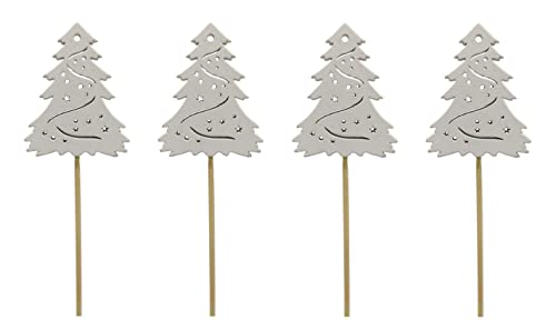 DARO DEKO Holz Blumenstecker Tannenbaum-Stecker 36cm Dekostecker Weihnachtsbaum weiß 4 Sets - 48 Stück von DARO DEKO
