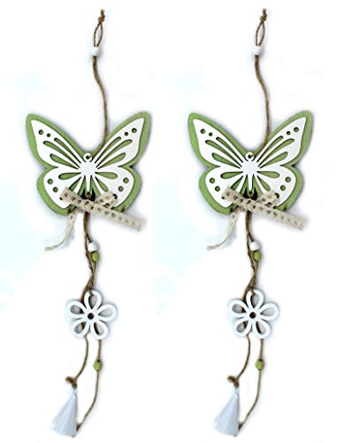 DARO DEKO Holz Hänger Schmetterling mit Schleife 45cm grün-weiß 2 Stück von DARO DEKO