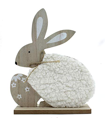 DARO DEKO Holz Hase mit weißem Fell und Osterei 19 x 23cm 1 Stück von DARO DEKO