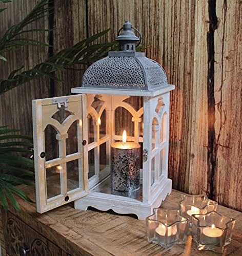 DARO DEKO Holz Laterne mit Echt-Glas Scheiben 18cm x 18cm x 42cm von DARO DEKO