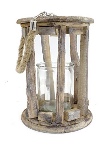 DARO DEKO Holz-Laterne mit Kerzenglas und Seil-Griff S - Ø 14 x 19cm von DARO DEKO
