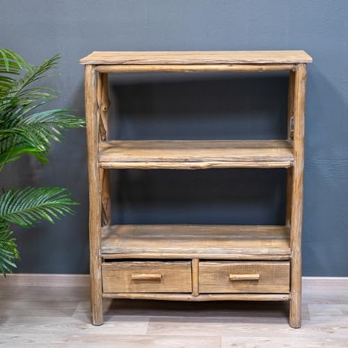 DARO DEKO Holz Regal 2 Schubladen 2 Fächer 88 x 36 x 109 braun rustikal dekorative Möbel Highboard Anrichte Wohnzimmer von DARO DEKO