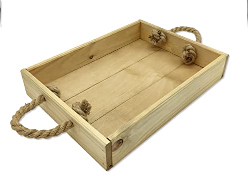 DARO DEKO Holz Tablett mit Seil-Griffen Natur braun 28 x 38cm Flache Kiste von DARO DEKO