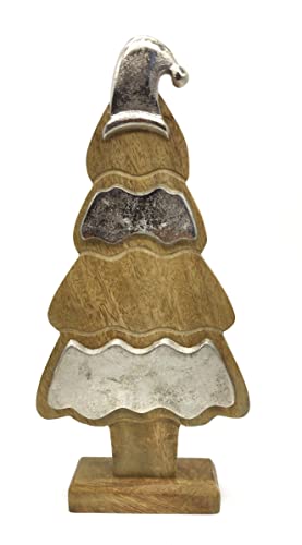 DARO DEKO Holz Tannenbaum mit Standfuss Natur braun Silber 28cm von DARO DEKO