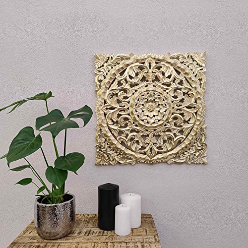 DARO DEKO Holz Wand-Bild Ornamente eckig Gold 60cm x 60cm von DARO DEKO