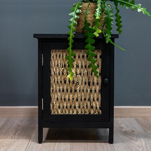 DARO DEKO Holz und Seegras Nachtschrank 33 x 43cm schwarz braun Beistell-Schrank Nachttisch Regal von DARO DEKO