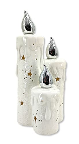 DARO DEKO Keramik Kerzen mit LED weiß Silber 27cm von DARO DEKO
