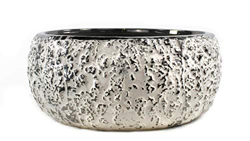 DARO DEKO Keramik Pflanz-Gefäß rund weiß-Silber Ø 31cm x 14cm von DARO DEKO