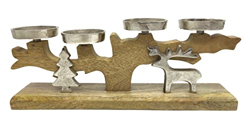 DARO DEKO Kerzenhalter aus Holz und Metall 16 x 41cm braun Silber mit Tanne und REH DARO DEKO Kerzenhalter aus Holz und Metall 16 x 41cm braun Silber mit Tanne und REH von DARO DEKO