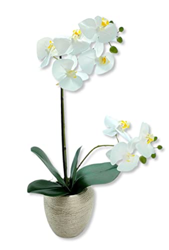 DARO DEKO Kunst-Pflanze Orchidee weiße Blüten 47cm Keramik Topf Gold künstliche Phalaenopsis Kunstblume von DARO DEKO
