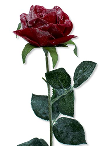 DARO DEKO Kunstpflanze Rose vereist 65 cm rot grün Glitzer Zweig Kunstrose künstliche Pflanze Glitzer von DARO DEKO