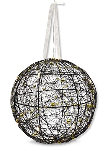 DARO DEKO Lichter-Kugel mit LED aus Draht und Perlenkette schwarz Gold Ø 15cm Dekokugel Weihnachtsdeko von DARO DEKO