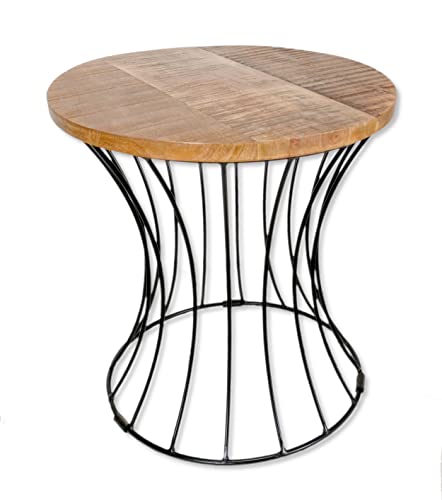 DARO DEKO Mango-Holz Beistelltisch Natur mit Metall-Gestell schwarz Ø 43cm x 47cm Blumenhocker Couch-Tisch von DARO DEKO