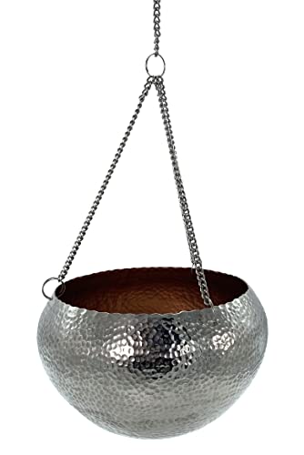 DARO DEKO Metall Blumenampel Silber mit gehämmerter Struktur Ø 18 cm x 13 cm - Hängetopf von DARO DEKO