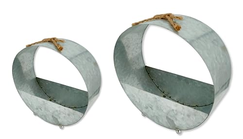 DARO DEKO Metall Blumentopf Ring Silber 2er Set - 21 und 31cm rund zum Stellen oder hängen Übertopf Blumenampel Pflanz-Topf von DARO DEKO