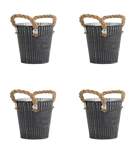 DARO DEKO Metall Blumentopf grau Ø 16 x 15cm - 4 Stück Pflanz-Töpfe Übertopf bepflanzbar von DARO DEKO