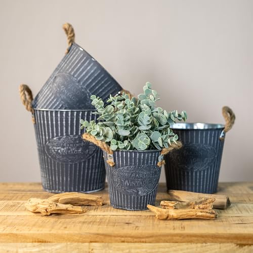 DARO DEKO Metall Blumentopf grau Ø 16 x 15cm Pflanz-Töpfe Übertopf bepflanzbar von DARO DEKO