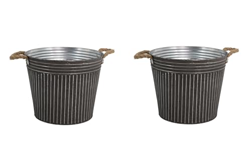 DARO DEKO Metall Blumentopf grau Ø 20 x 18cm - 2 Stück Pflanz-Töpfe Übertopf bepflanzbar von DARO DEKO