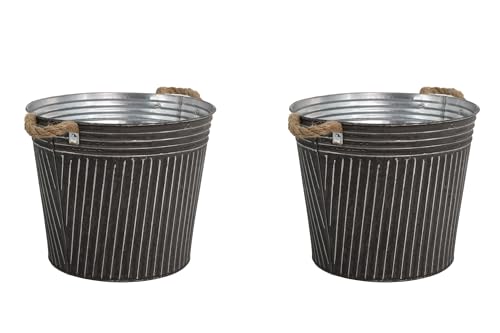 DARO DEKO Metall Blumentopf grau Ø 22 x 20cm - 2 Stück Pflanz-Töpfe Übertopf bepflanzbar DARO DEKO Metall Blumentopf grau Ø 22 x 20cm - 2 Stück Pflanz-Töpfe Übertopf bepflanzbar von DARO DEKO