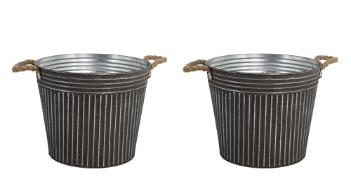 DARO DEKO Metall Blumentopf grau Ø 27 x 23cm - 2 Stück Pflanz-Töpfe Übertopf bepflanzbar von DARO DEKO