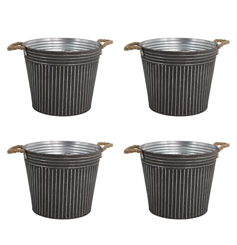 DARO DEKO Metall Blumentopf grau Ø 27 x 23cm - 4 Stück Pflanz-Töpfe Übertopf bepflanzbar DARO DEKO Metall Blumentopf grau Ø 27 x 23cm - 4 Stück Pflanz-Töpfe Übertopf bepflanzbar von DARO DEKO