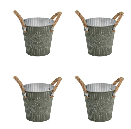 DARO DEKO Metall Blumentopf grün Ø 16 x 15cm - 4 Stück Pflanz-Töpfe Übertopf bepflanzbar von DARO DEKO