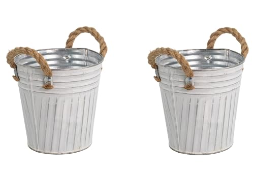 DARO DEKO Metall Blumentopf weiß Ø 15 x 15cm - 2 Stück Pflanz-Töpfe Übertopf bepflanzbar von DARO DEKO