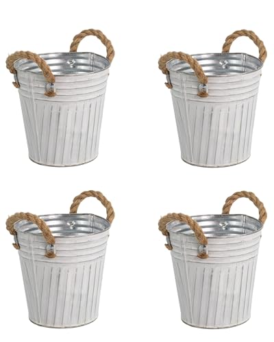 DARO DEKO Metall Blumentopf weiß Ø 15 x 15cm - 4 Stück Pflanz-Töpfe Übertopf bepflanzbar von DARO DEKO