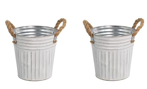DARO DEKO Metall Blumentopf weiß Ø 18 x 17cm - 2 Stück Pflanz-Töpfe Übertopf bepflanzbar von DARO DEKO