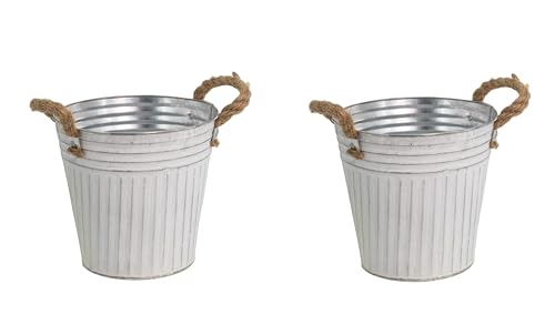 DARO DEKO Metall Blumentopf weiß Ø 20 x 18cm - 2 Stück Pflanz-Töpfe Übertopf bepflanzbar von DARO DEKO